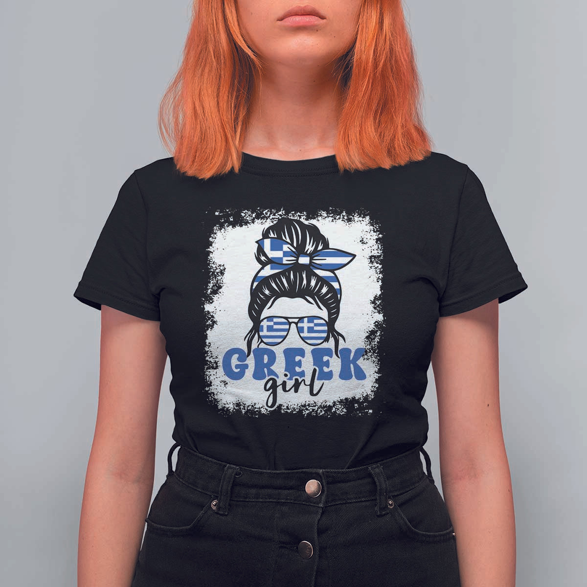 Greek Girl Pride T Shirt For Women Proud Greece Messy Bun Girl