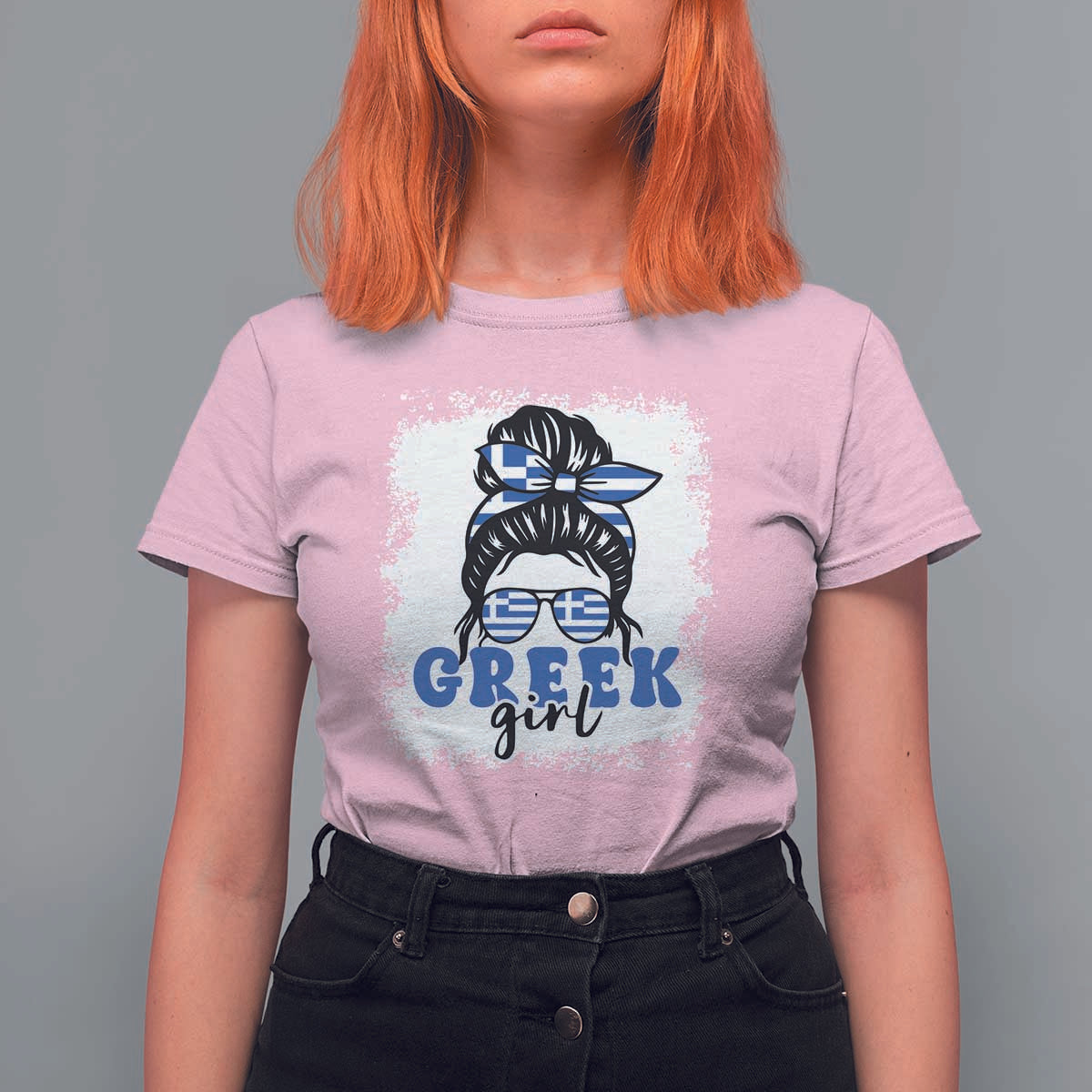 Greek Girl Pride T Shirt For Women Proud Greece Messy Bun Girl