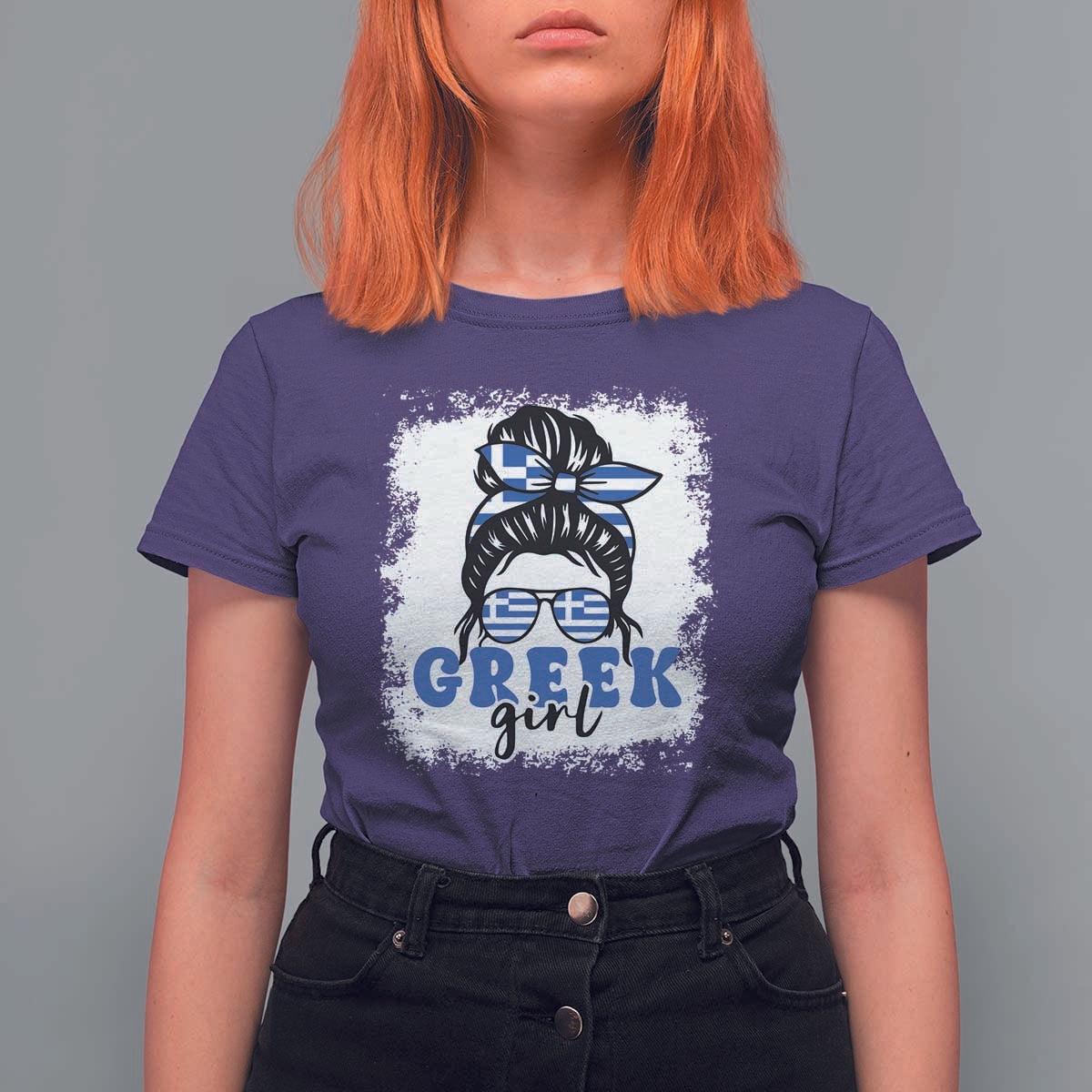 Greek Girl Pride T Shirt For Women Proud Greece Messy Bun Girl