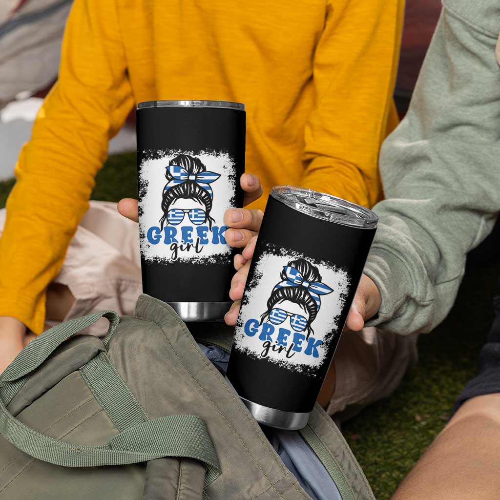 Greek Girl Pride Tumbler Cup Proud Greece Messy Bun Girl