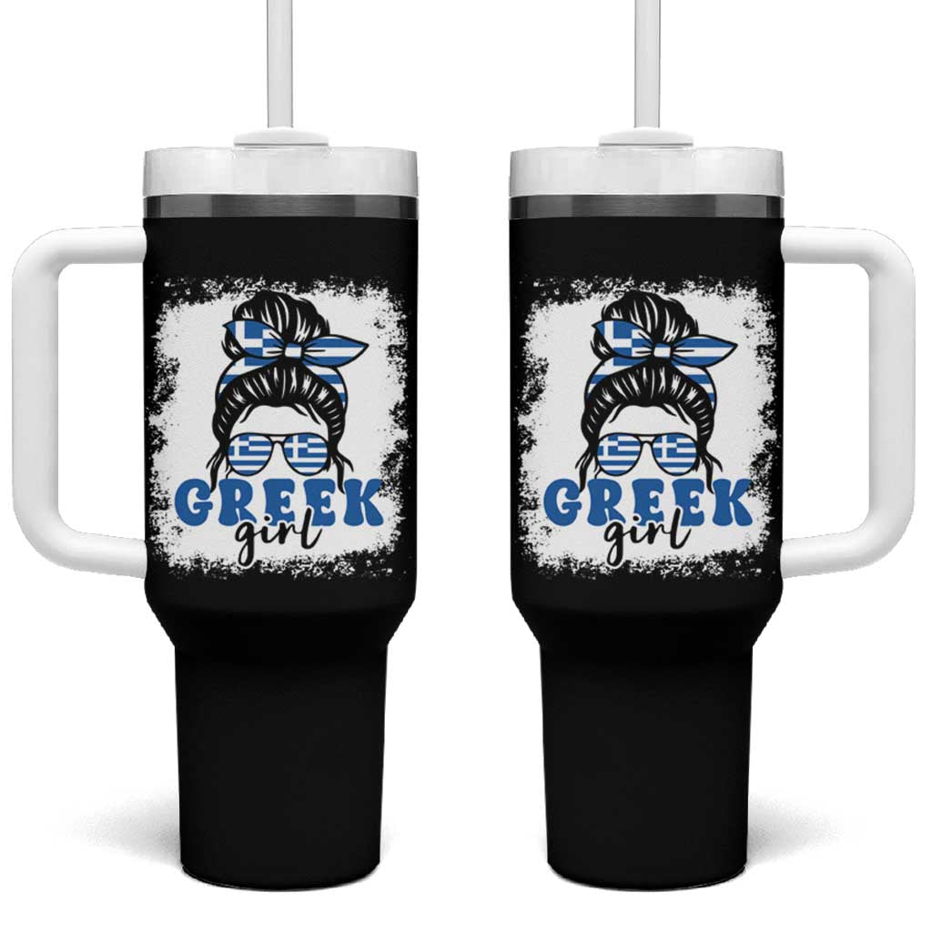 Greek Girl Pride Tumbler With Handle Proud Greece Messy Bun Girl