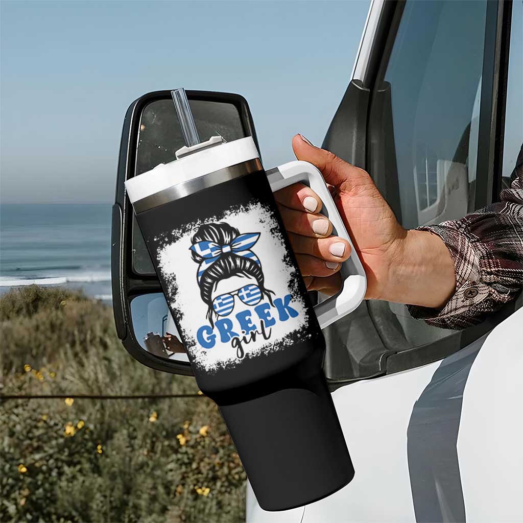 Greek Girl Pride Tumbler With Handle Proud Greece Messy Bun Girl