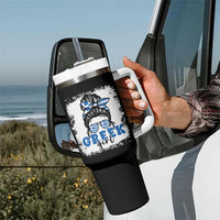 Greek Girl Pride Tumbler With Handle Proud Greece Messy Bun Girl