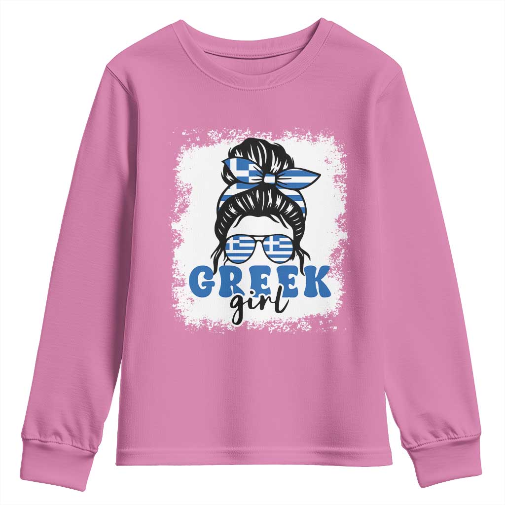 Greek Girl Pride Youth Sweatshirt Proud Greece Messy Bun Girl