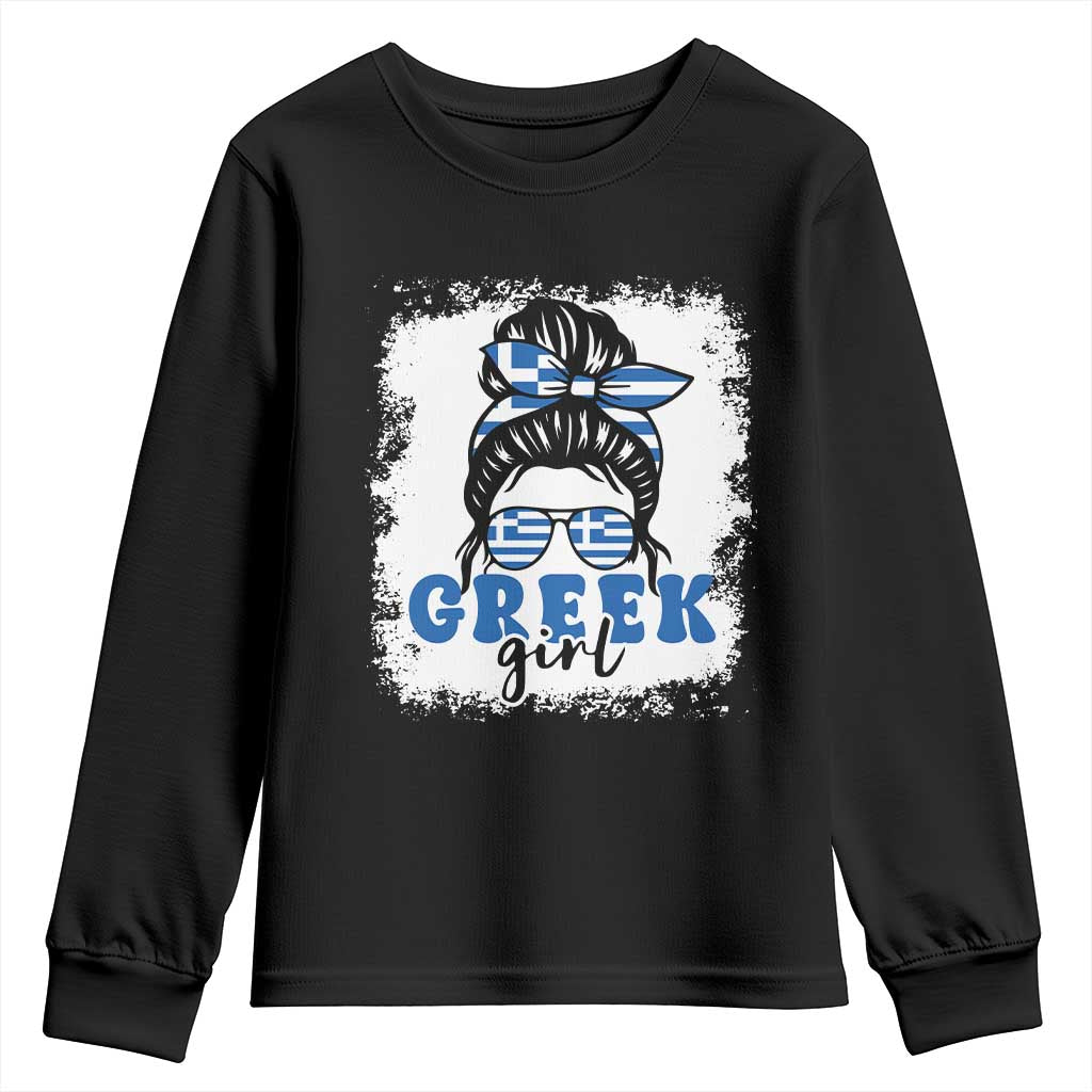 Greek Girl Pride Youth Sweatshirt Proud Greece Messy Bun Girl