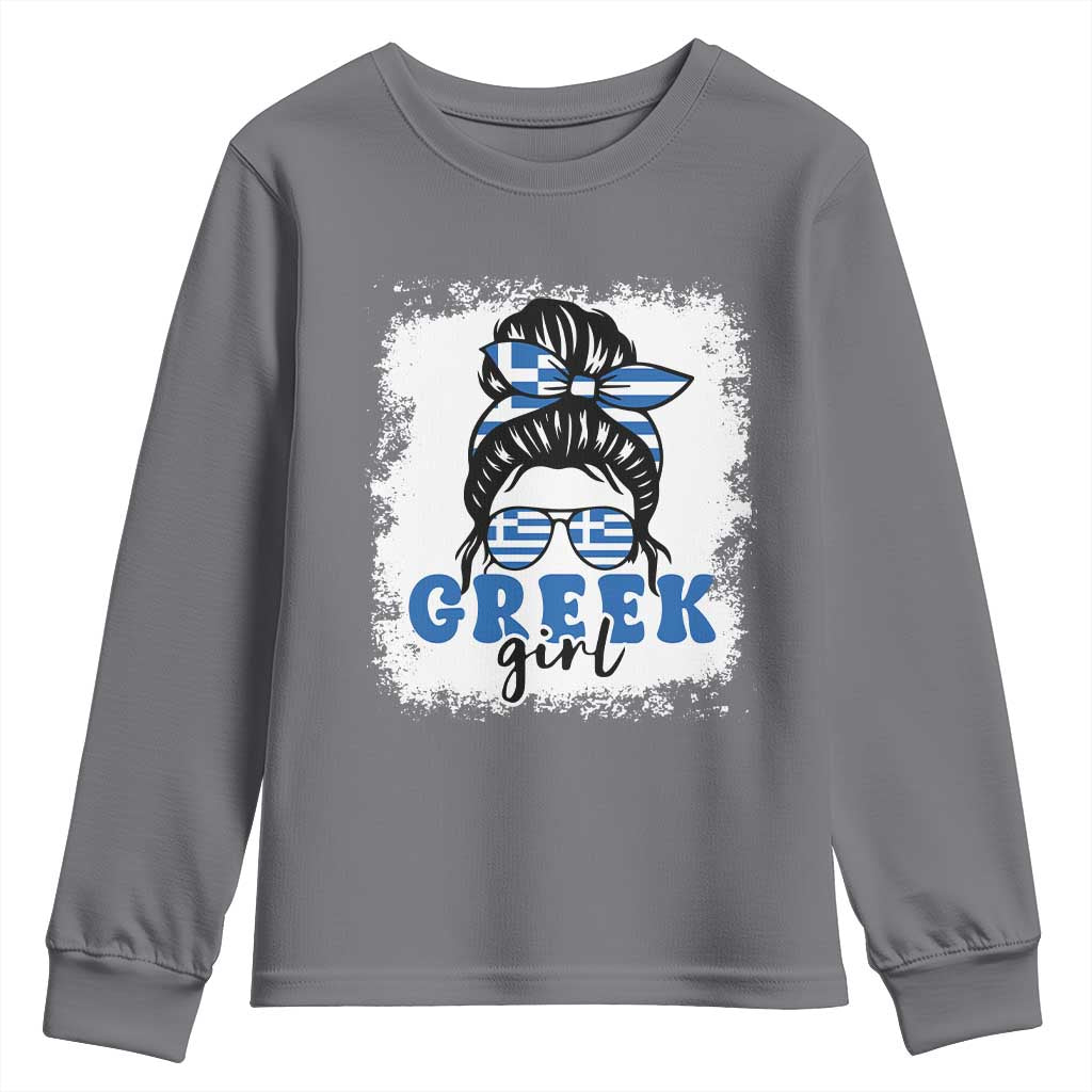 Greek Girl Pride Youth Sweatshirt Proud Greece Messy Bun Girl