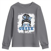 Greek Girl Pride Youth Sweatshirt Proud Greece Messy Bun Girl