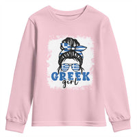 Greek Girl Pride Youth Sweatshirt Proud Greece Messy Bun Girl