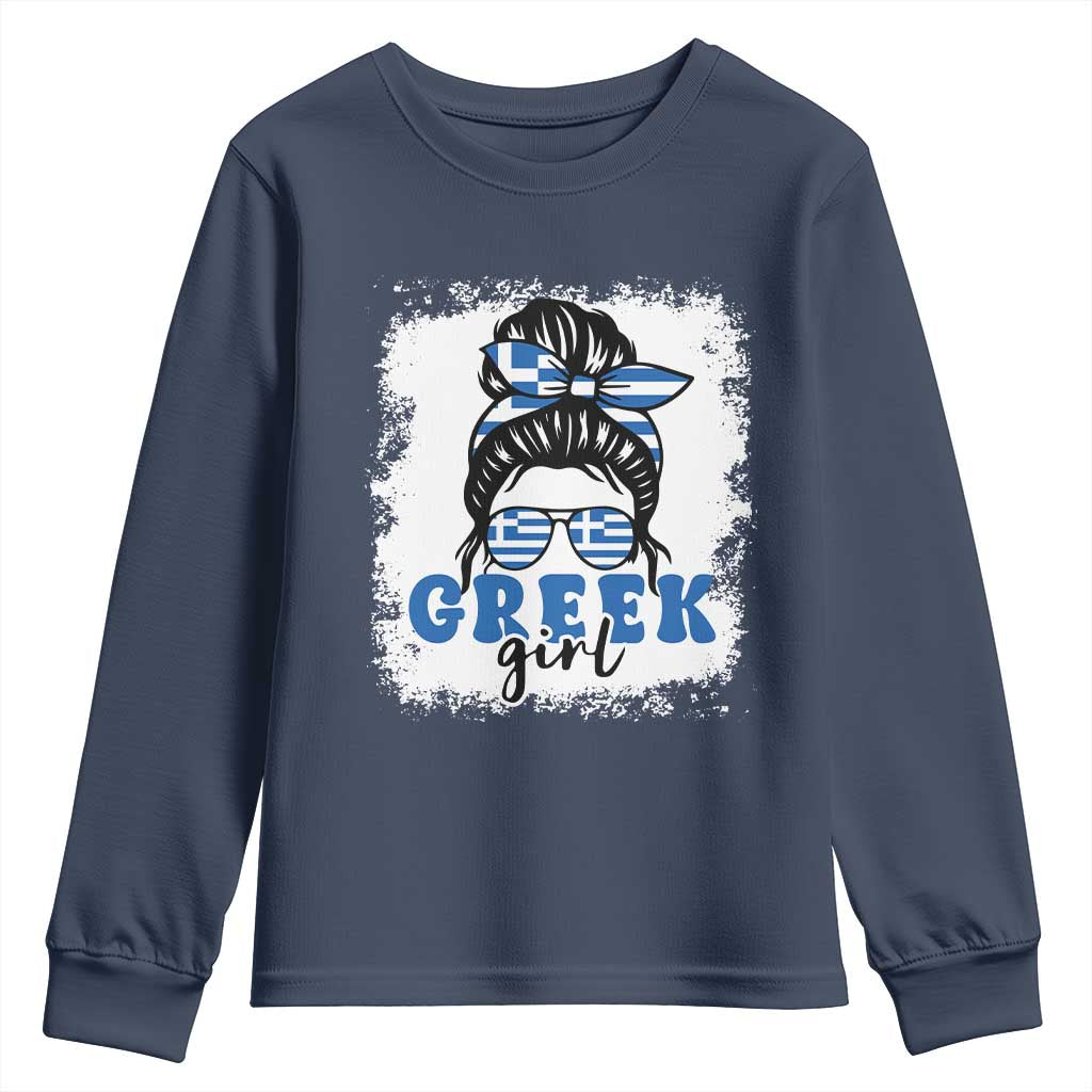 Greek Girl Pride Youth Sweatshirt Proud Greece Messy Bun Girl