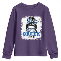 Greek Girl Pride Youth Sweatshirt Proud Greece Messy Bun Girl