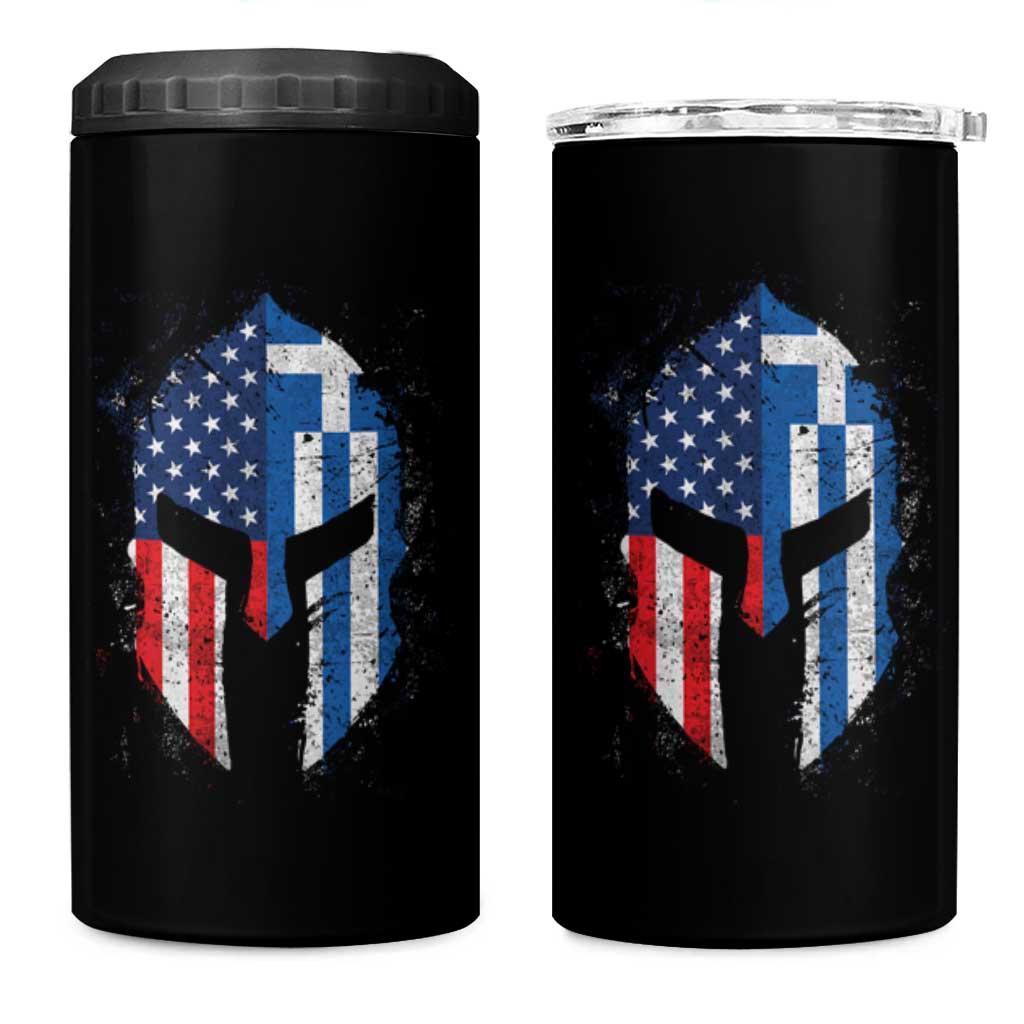 Greek American Pride 4 in 1 Can Cooler Tumbler Greece Spartan Helmet