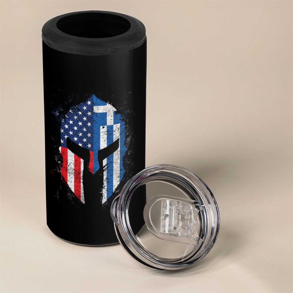 Greek American Pride 4 in 1 Can Cooler Tumbler Greece Spartan Helmet