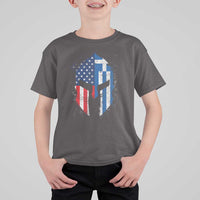 Greek American Pride T Shirt For Kid Greece Spartan Helmet