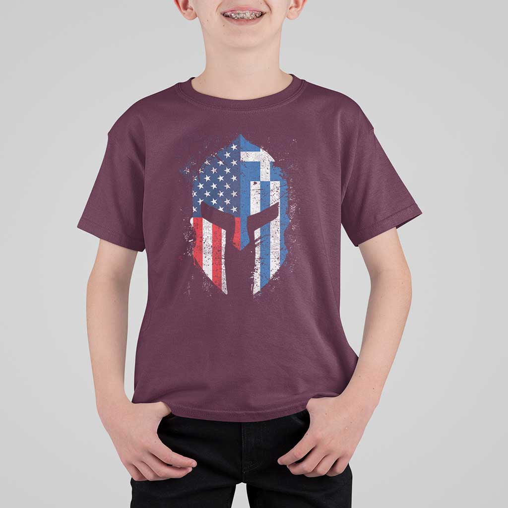 Greek American Pride T Shirt For Kid Greece Spartan Helmet