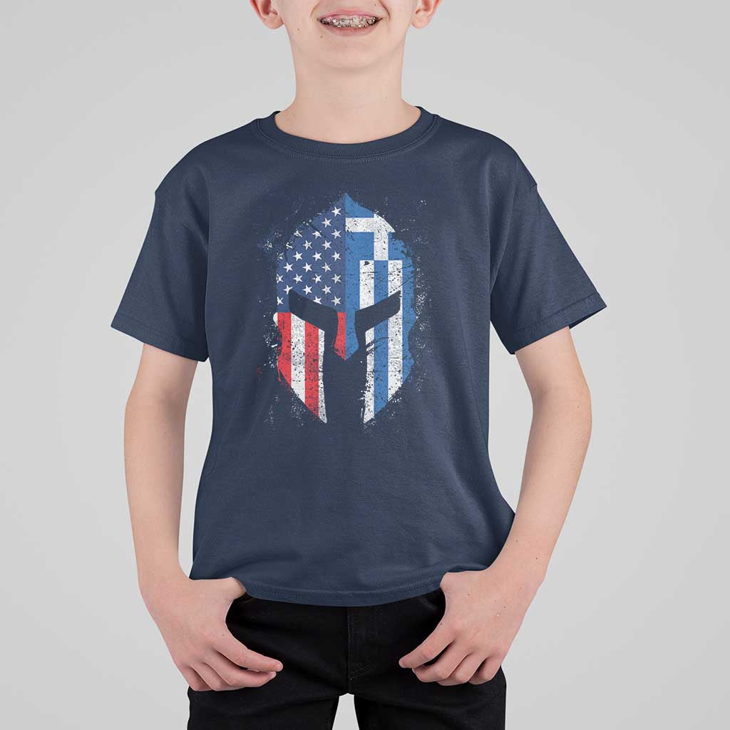 Greek American Pride T Shirt For Kid Greece Spartan Helmet
