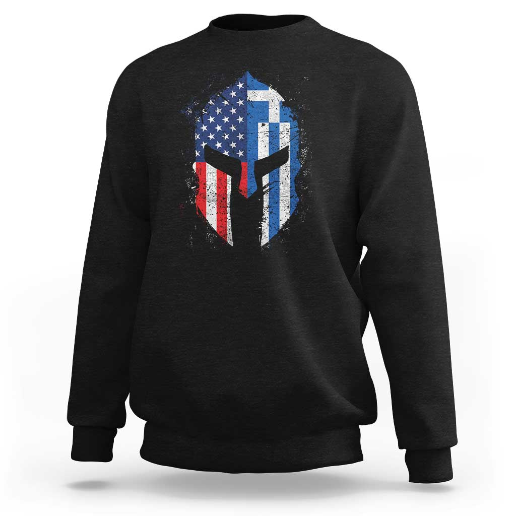 Greek American Pride Sweatshirt Greece Spartan Helmet