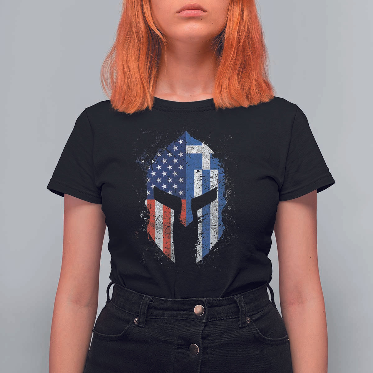 Greek American Pride T Shirt For Women Greece Spartan Helmet