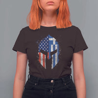Greek American Pride T Shirt For Women Greece Spartan Helmet