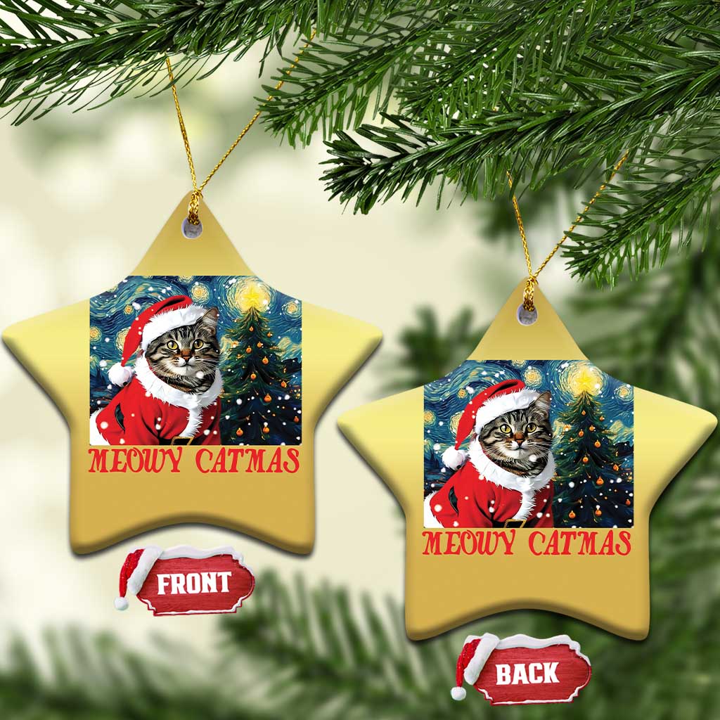 Santa Cat Xmas Christmas Ornament Meowy Catmas Starry Night Christmas Tree - Wonder Print Shop