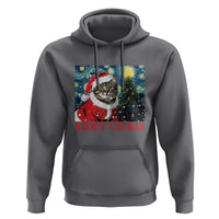 Santa Cat Christmas Hoodie Meowy Catmas Starry Night Christmas Tree