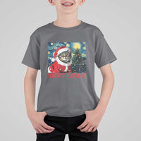 Santa Cat Christmas T Shirt For Kid Meowy Catmas Starry Night Christmas Tree - Wonder Print Shop