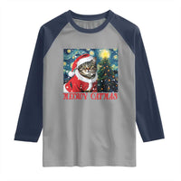 Santa Cat Christmas Raglan Shirt Meowy Catmas Starry Night Christmas Tree