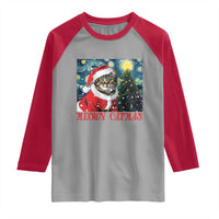 Santa Cat Christmas Raglan Shirt Meowy Catmas Starry Night Christmas Tree