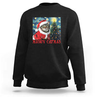 Santa Cat Christmas Sweatshirt Meowy Catmas Starry Night Christmas Tree - Wonder Print Shop