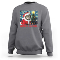 Santa Cat Christmas Sweatshirt Meowy Catmas Starry Night Christmas Tree - Wonder Print Shop