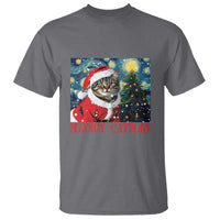 Santa Cat Christmas T Shirt Meowy Catmas Starry Night Christmas Tree - Wonder Print Shop