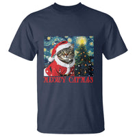 Santa Cat Christmas T Shirt Meowy Catmas Starry Night Christmas Tree - Wonder Print Shop