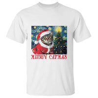 Santa Cat Christmas T Shirt Meowy Catmas Starry Night Christmas Tree - Wonder Print Shop