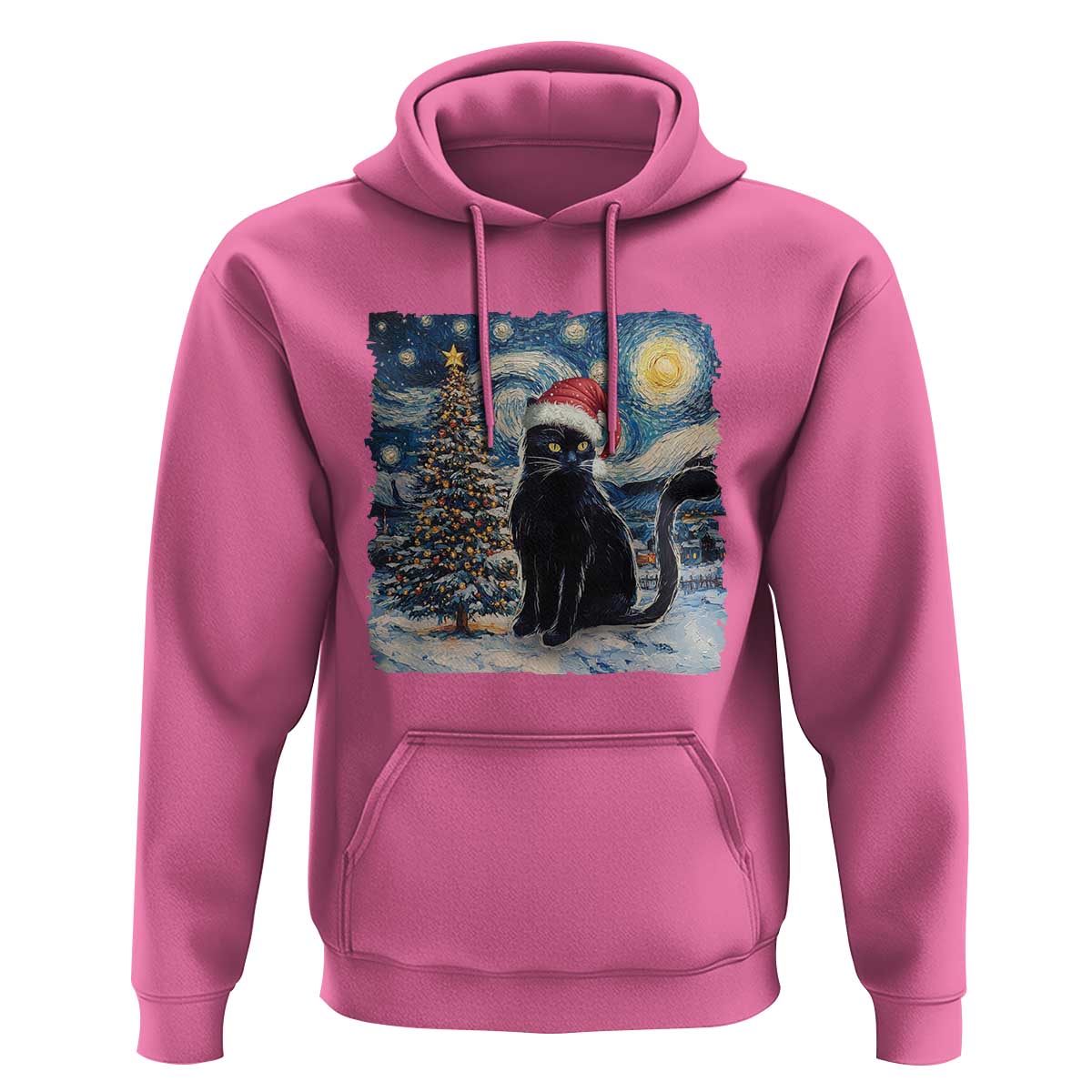 Christmas Black Cat Hoodie Meowy Catmas Starry Night Santa Cat