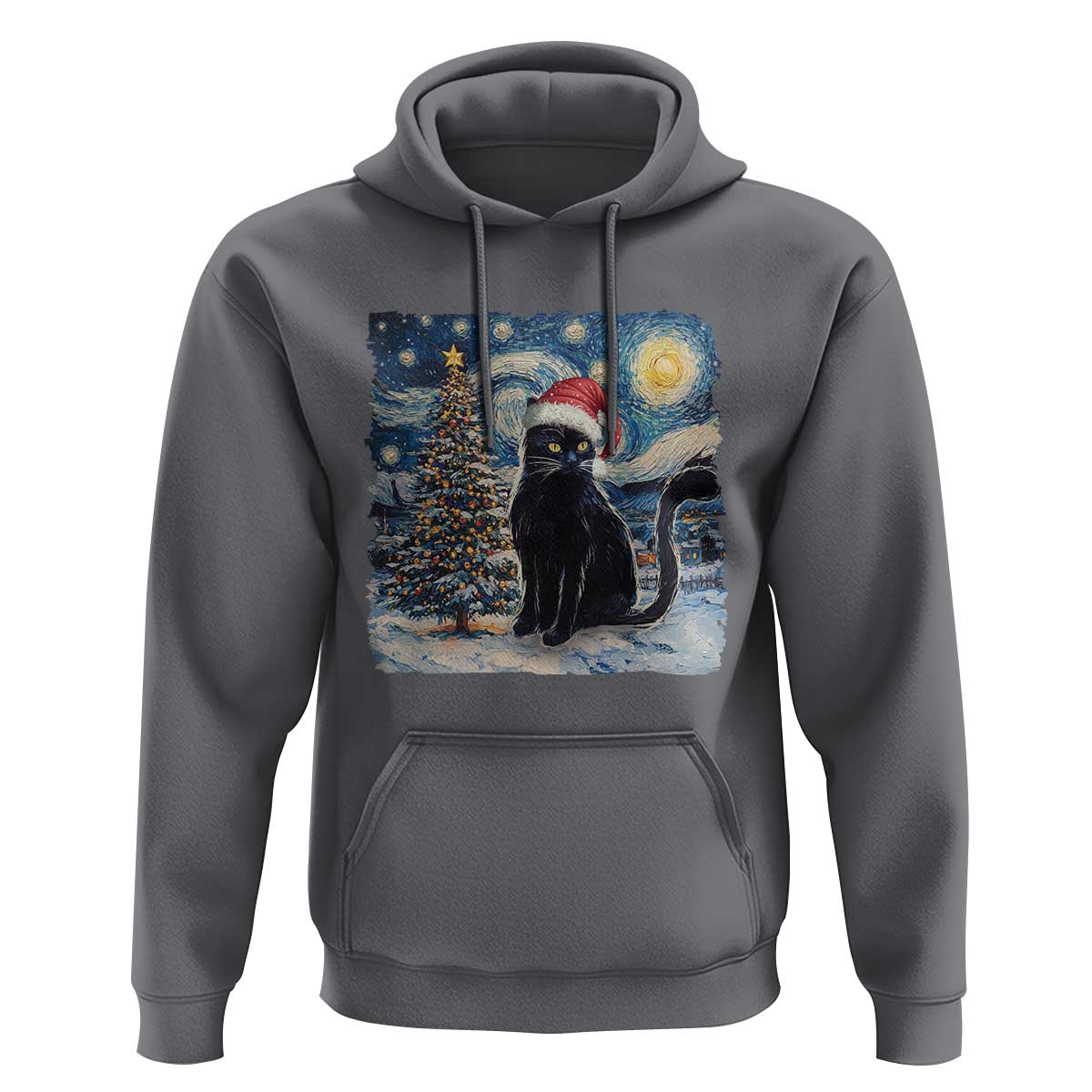 Christmas Black Cat Hoodie Meowy Catmas Starry Night Santa Cat