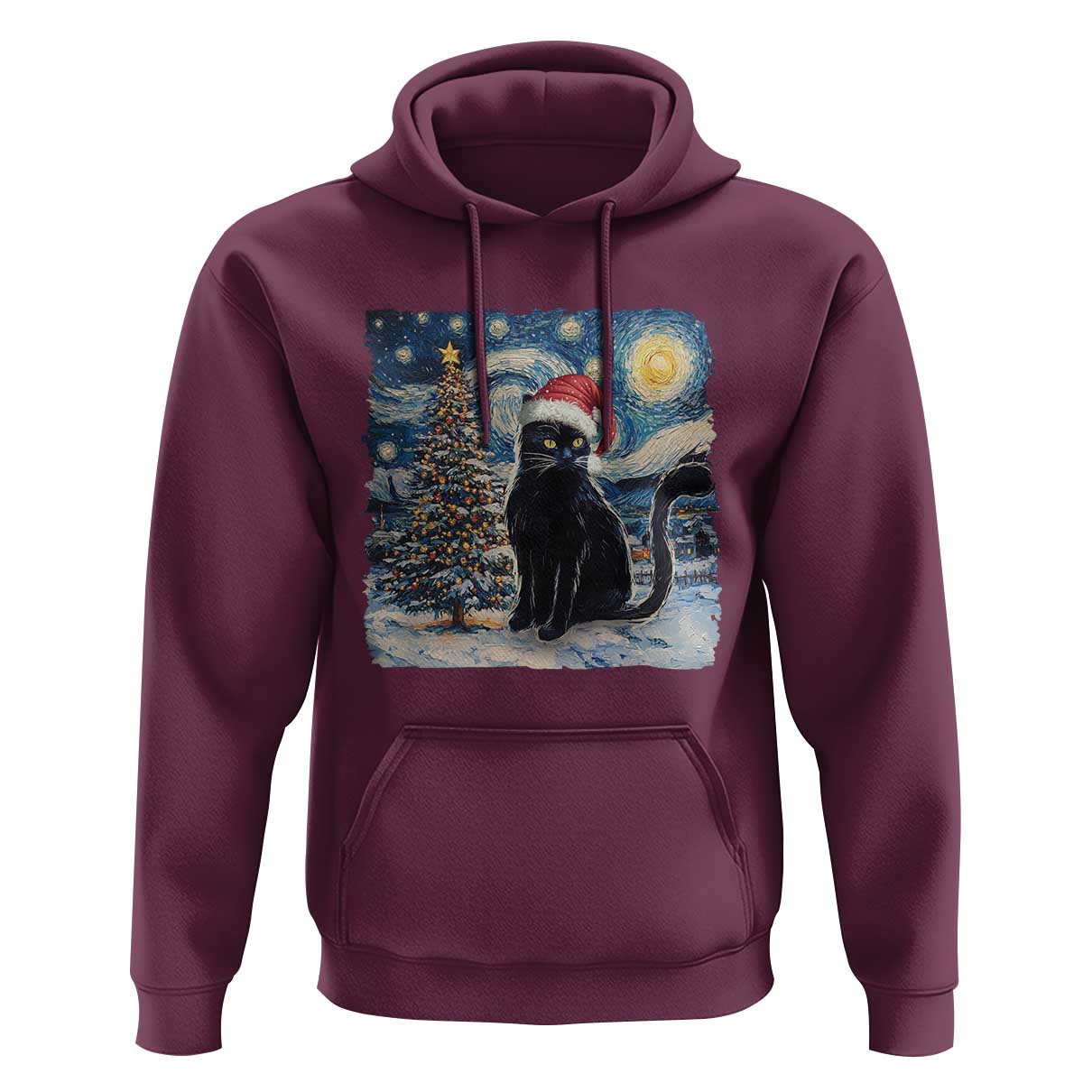 Christmas Black Cat Hoodie Meowy Catmas Starry Night Santa Cat