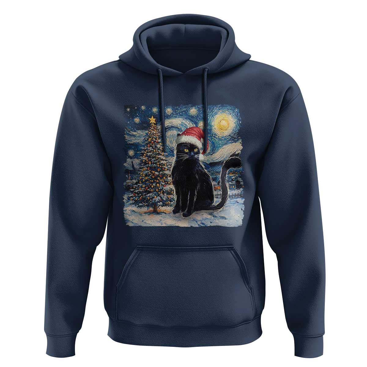 Christmas Black Cat Hoodie Meowy Catmas Starry Night Santa Cat