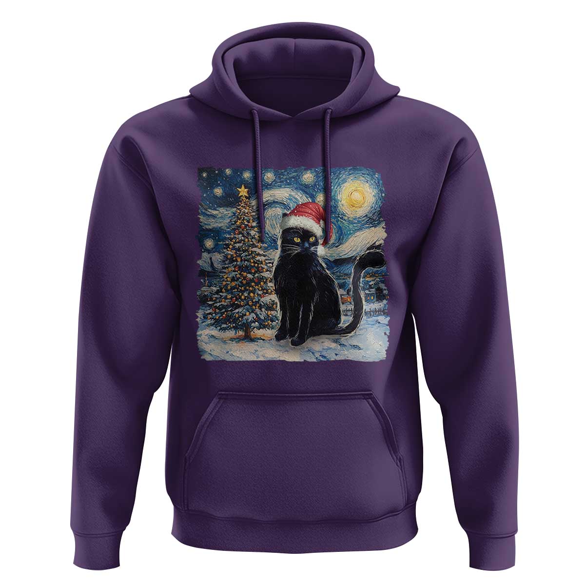 Christmas Black Cat Hoodie Meowy Catmas Starry Night Santa Cat