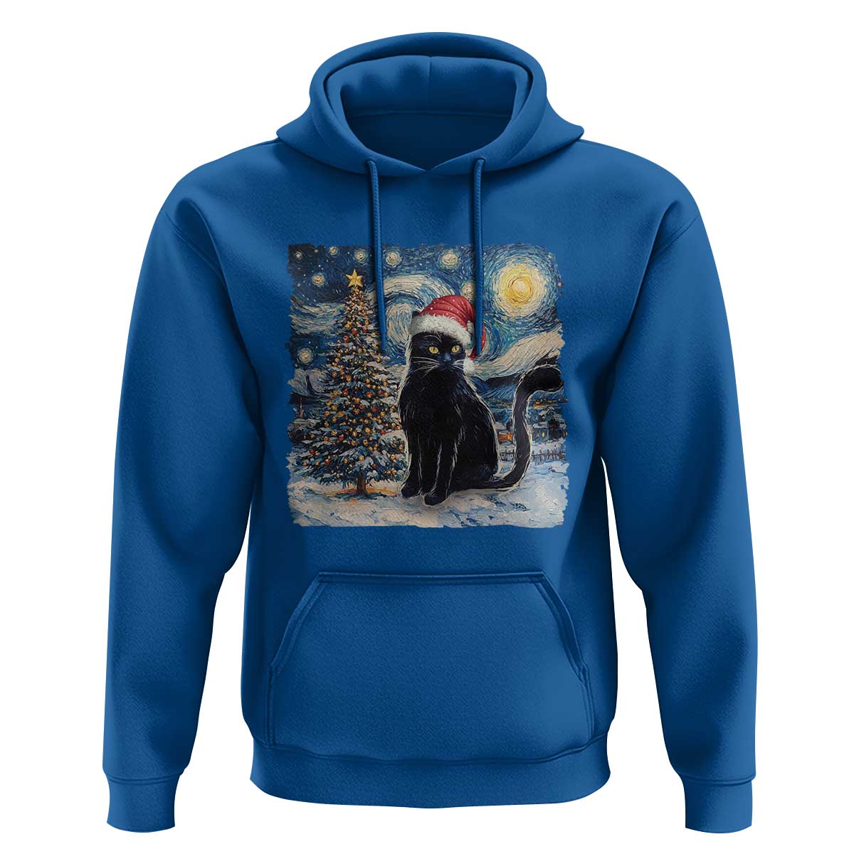 Christmas Black Cat Hoodie Meowy Catmas Starry Night Santa Cat