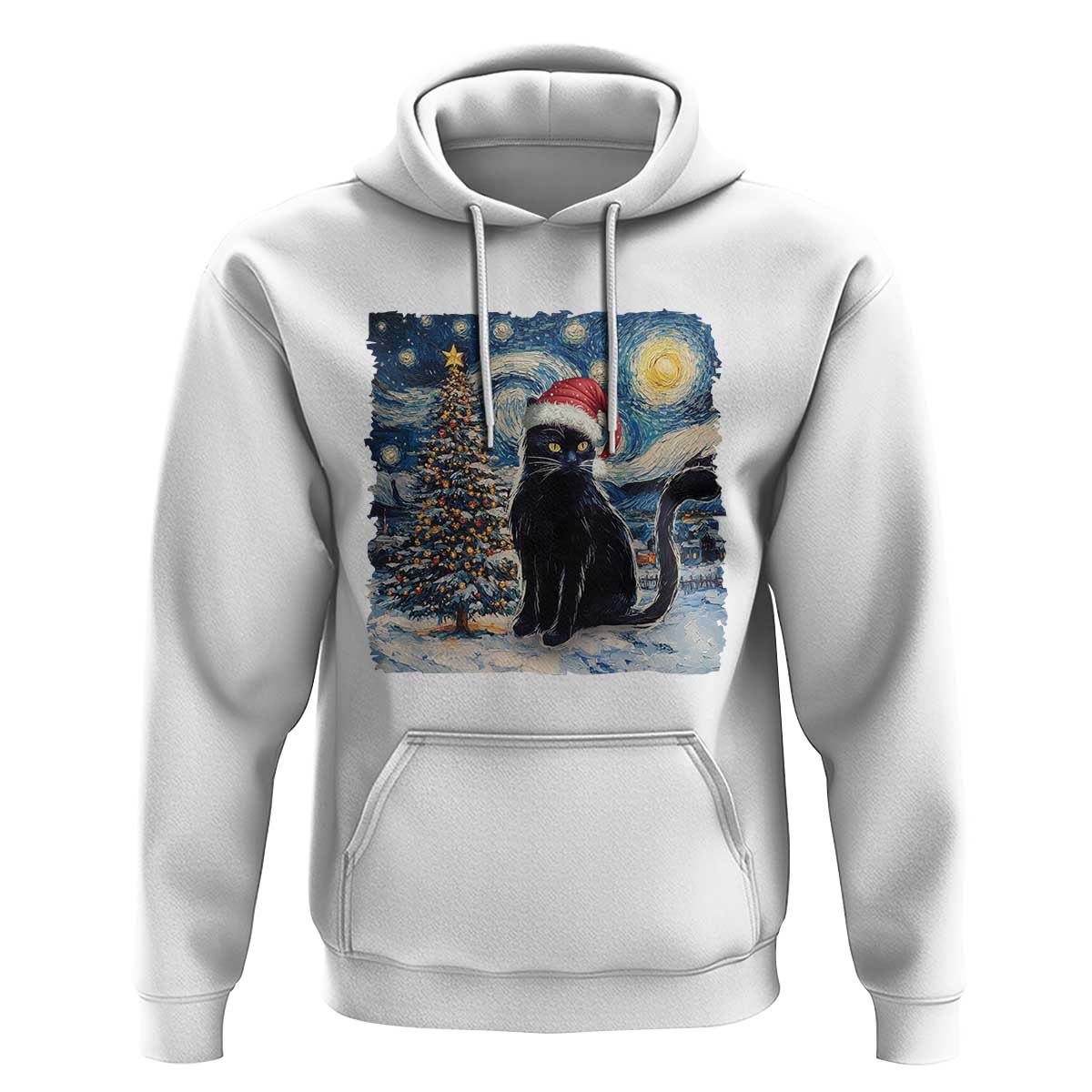 Christmas Black Cat Hoodie Meowy Catmas Starry Night Santa Cat