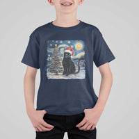 Christmas Black Cat T Shirt For Kid Meowy Catmas Starry Night Santa Cat - Wonder Print Shop