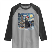 Christmas Black Cat Raglan Shirt Meowy Catmas Starry Night Santa Cat