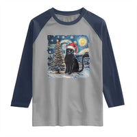 Christmas Black Cat Raglan Shirt Meowy Catmas Starry Night Santa Cat