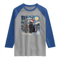 Christmas Black Cat Raglan Shirt Meowy Catmas Starry Night Santa Cat