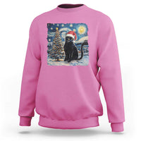 Christmas Black Cat Sweatshirt Meowy Catmas Starry Night Santa Cat - Wonder Print Shop