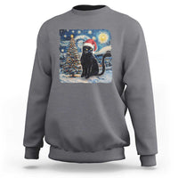 Christmas Black Cat Sweatshirt Meowy Catmas Starry Night Santa Cat - Wonder Print Shop