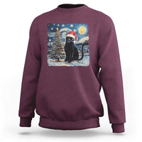 Christmas Black Cat Sweatshirt Meowy Catmas Starry Night Santa Cat - Wonder Print Shop