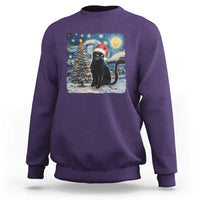 Christmas Black Cat Sweatshirt Meowy Catmas Starry Night Santa Cat - Wonder Print Shop