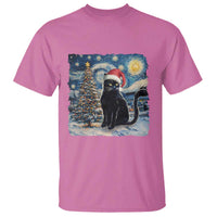 Christmas Black Cat T Shirt Meowy Catmas Starry Night Santa Cat - Wonder Print Shop