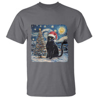 Christmas Black Cat T Shirt Meowy Catmas Starry Night Santa Cat - Wonder Print Shop