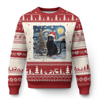 Xmas Black Cat Ugly Christmas Sweater Meowy Catmas Starry Night Santa Cat - Wonder Print Shop